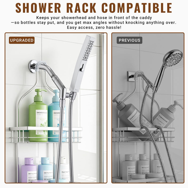 G-Promise All Metal Handheld Shower Head Holder with Extra-Wide Adjustable Angle Range, Solid Brass Shower Wand Bracket with Pivot Ball, Universal Bathroom Part Replacement (Chrome)