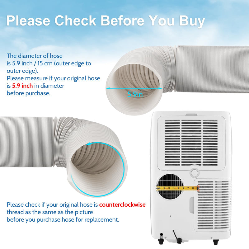 Portable Air Conditioner Hose 5.9" Dia 47" Length, AC Vent Exhaust Hose Dia 5.9''/ L 47''