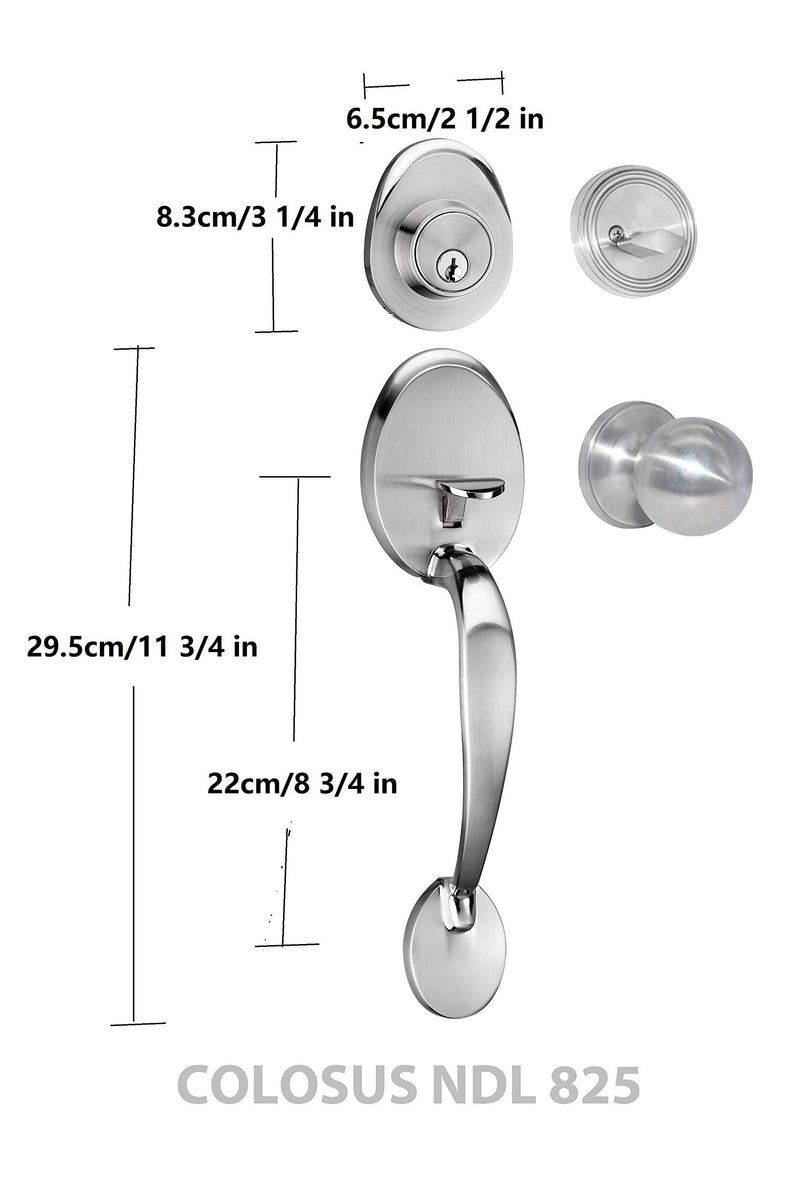 Colosus NDL825 (Silver) Entry Handle Set Modern Style Front Door Handle and Deadbolt Lock Set Single Cylinder Heavy Duty Satin Nickel
