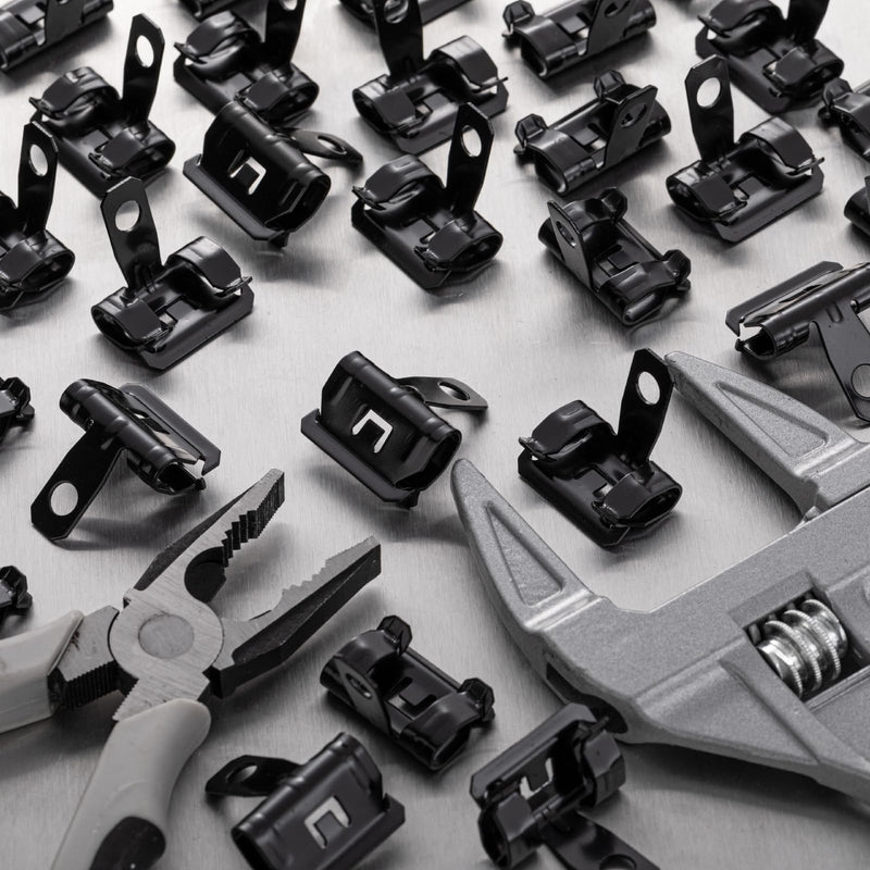 Hicarer 50 Pcs Hammer-On Flange Clip Side Mount 1/8-1/4 Inch Beam Clamp with Hole Cable Clip for Flanges Spring Steel Black