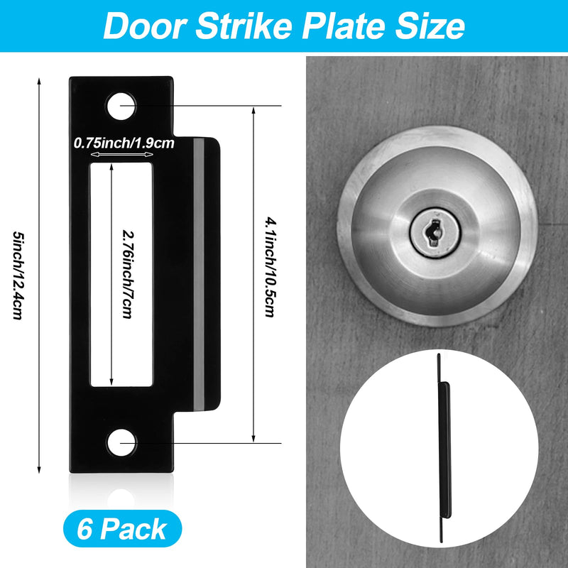6Pcs 4-7/8" Universal Door Strike Plate Replacement Stainless Steel Plated Lock Strike Plate T Strike Deadbolt Strike Plate Door Backplate Iron Matte Black Finish for Use(Large Hole)