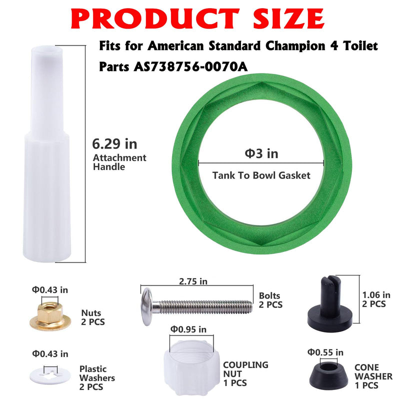 Toilet Tank to Bowl Coupling Kit, American Standards Toilet Part Champion 4 AS738756-0070A, Complete Set with Gasket, Bolts and Other Essential Parts for Most 3 Inch Flush Valve Opening Tanks