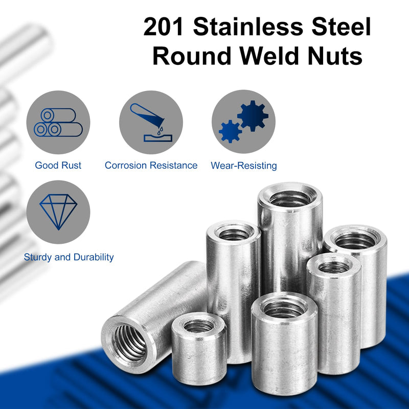 uxcell Round Weld Nuts, M5 x 8mm x 8mm Weld On Bung Female Nut Threaded - 201 Stainless Steel Insert Weldable 10pcs