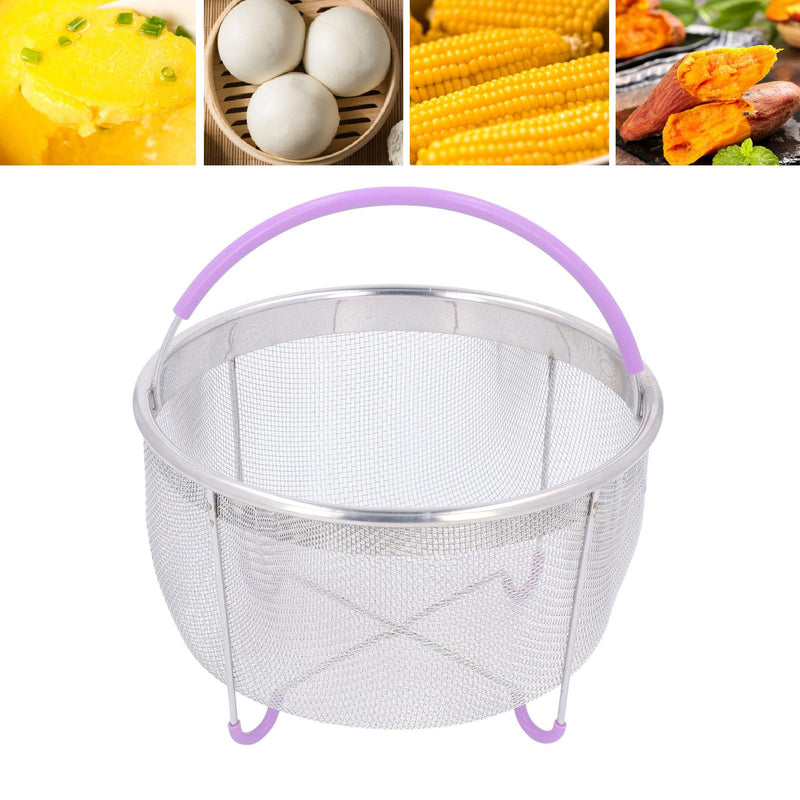 Steamer Basket, Mesh Steaming Basket Stainless Steel Strainer and Insert with Handle, for 6Qt Instant Pots Accessories, IP Insta Pots, Instapot Purple(21x13.5cm)