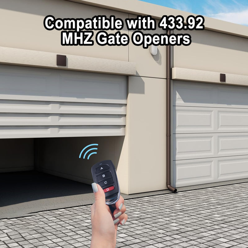 5PCS 433.92MHz Gate Opener Remote, 4 Button Garage Door Opener Remote 433Mhz Electric Gate Garage Door Remote Control Duplicator Fob Opener for Electric Garage Door Car