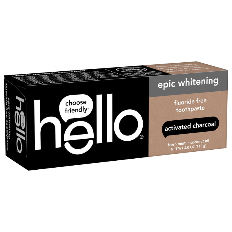 hello Activated Charcoal Epic Whitening Fluoride Free Toothpaste, Fresh Mint + Coconut Oil, Vegan & SLS Free 4 Ounce (Pack of 1)
