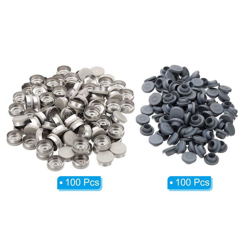 PATIKIL 100 Set 20mm Flip Off Caps, 20mm Vials Rubber Stoppers Flip Off Seals Self Injection Ports Butyl Rubber Plastic Aluminum Caps for Glass Vial (Pack of 2) 20mm (Pack of 2)