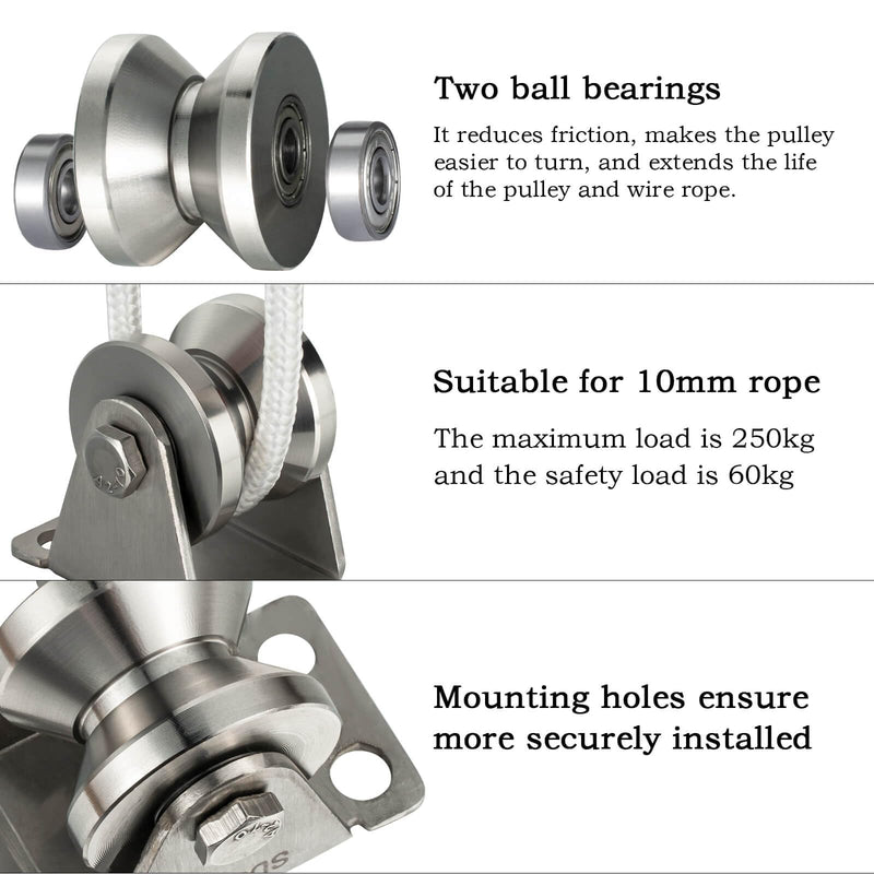 32mm Cable Pulley Wheel Wall Mount, Bearings Inside, V Style Stainless Steel Rope Pulley for Pulley System, Sliding Gate 1Pcs 1