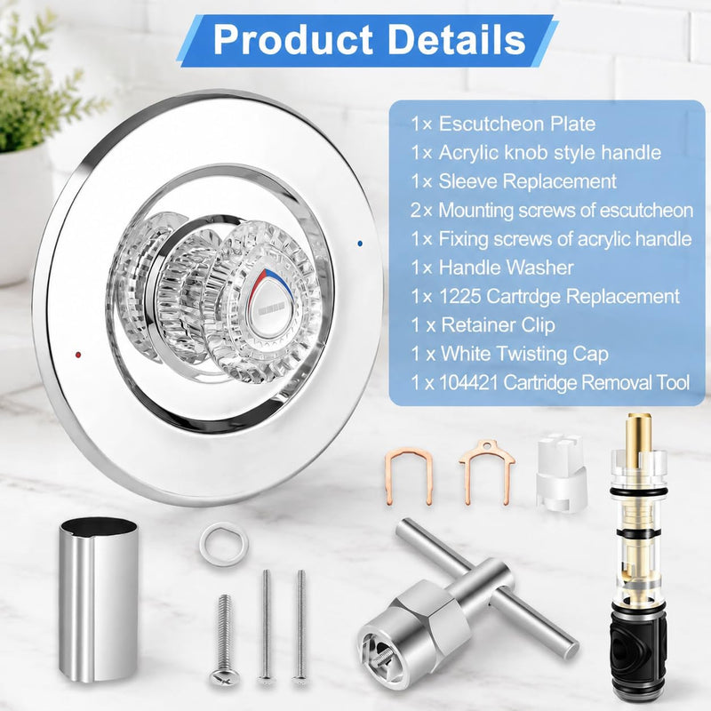Shower Trim Kit,Compatible with Moen T470 Chateau Shower Trim Kit for 1225 Trim Kit,With 1225 Replacement Cartridge,104421 Removal Tool,Escutcheon,Tubes,Shower handle and Screws,Chorme