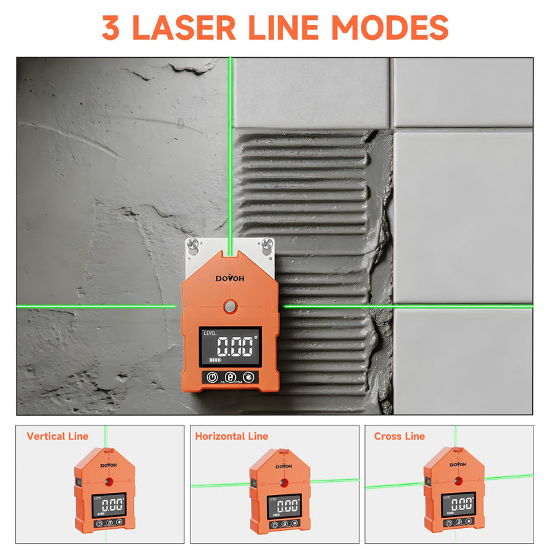 DOVOH 3-in-1 Digital Angle Finder with Laser, Digital Angle Gauge, WG-3L | 3 Green Beams, Magnetic, Rechargeable Inclinometer, Digital Level with Laser, For Woodwork, Hanging Picture, Saw, Carpentry