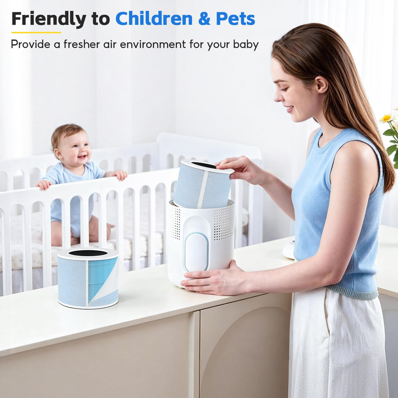 4-pack AP01 Filter Replacement, Compatible with Momcozy AP01 Nursery Air Purifier, 4-in-1 Safe & Activated Carbon Air Filters