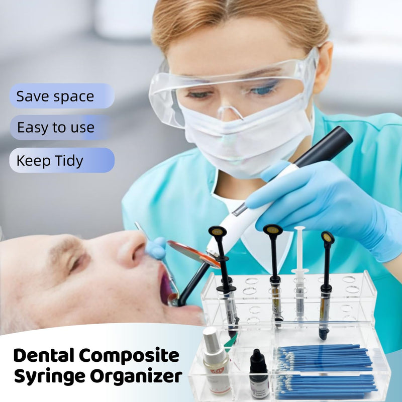 Dental Composite Syringe Organizer, Transparent Multi-Function Acrylic Teeth Syringe Holder for Resin Adhesive Syringes Brush Dispenser Placement Rack Tool (Medium) Medium