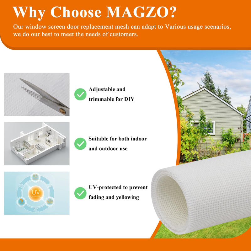 2PACK MAGZO Window Screen Door Replacement Mesh, 48" W x 99" L, Upgraded Polyester, Net Netting Curtain Wire for Camper/Sliding Glass/Patio/French/Balcony/Back Windows Doors, White 1/64"T x 48"W x 99"L