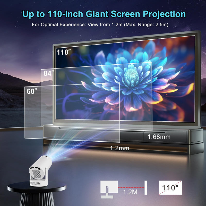 【Built-in Apps】HY300Ultra Mini Projector WiFi Bluetooth ,Movie Projector Compatible with TV Stick Smartphone / USB,Support 4K Portable HD Outdoor Indoor for Home Theater with Wall/Ceiling Projection