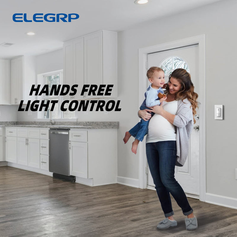 ELEGRP Single Pole Occupancy Motion Sensor Light Switch, PIR Infrared Motion Activated Switch, Need Grounding Wire, No Neutral Wire, for CFL/LED/Incandescent, with Plate, UL(2 Pack, Matte White) 2 Pack