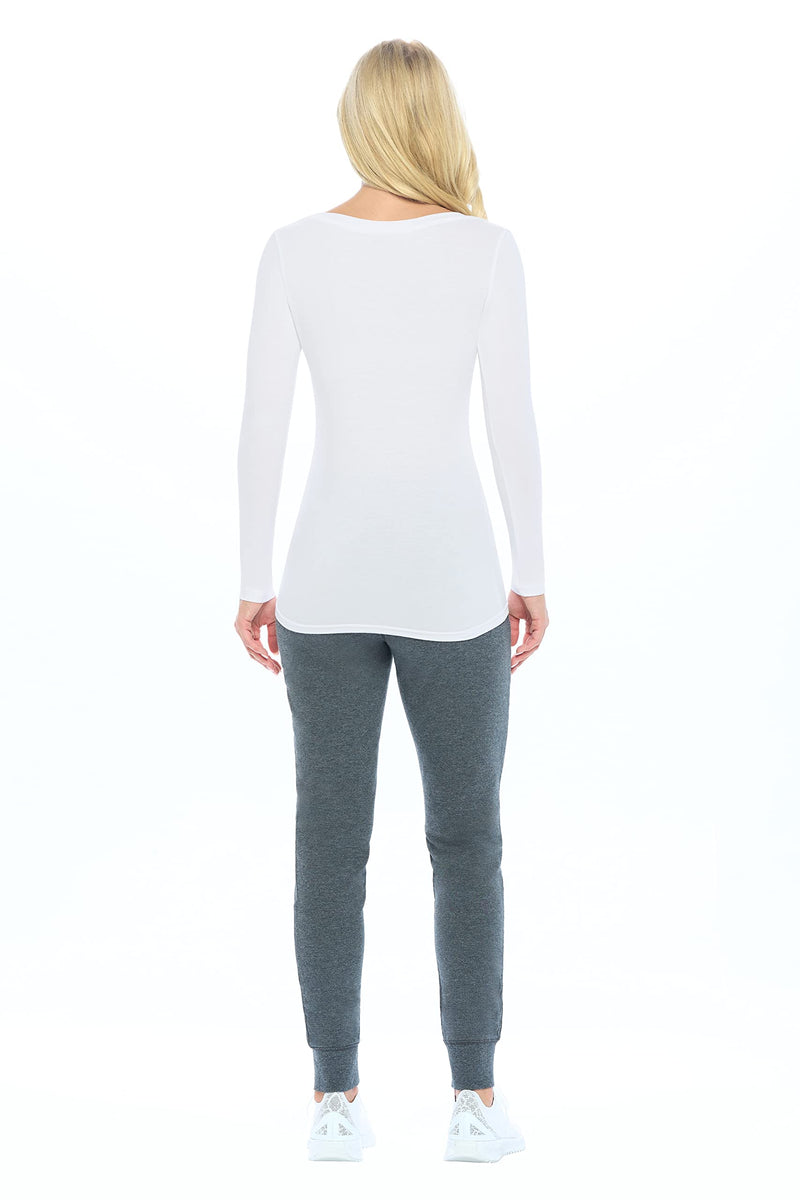 Natural Uniforms Women's Long Sleeve Extra Wide Scoop-Neck T-Shirt Under Scrub 3X-Large White
