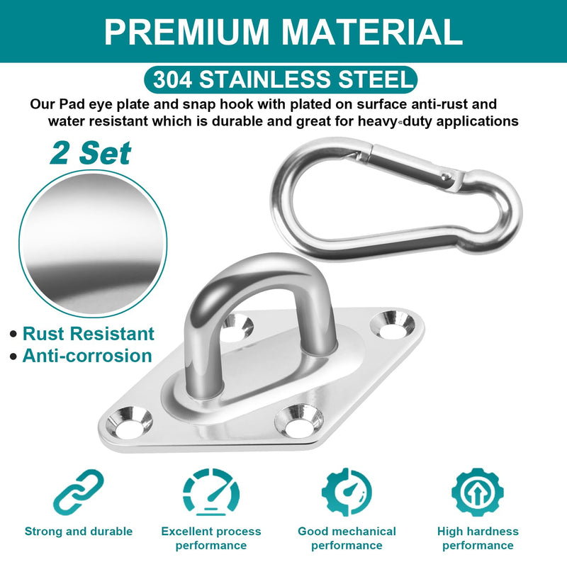 Heavy Duty Hammock Hanging kit - 1000 lb Capacity Swing Hooks, Ceiling Hooks for Wall/Ceiling Mount, Indoor & Outdoor - Stainless Steel (Medium) Medium