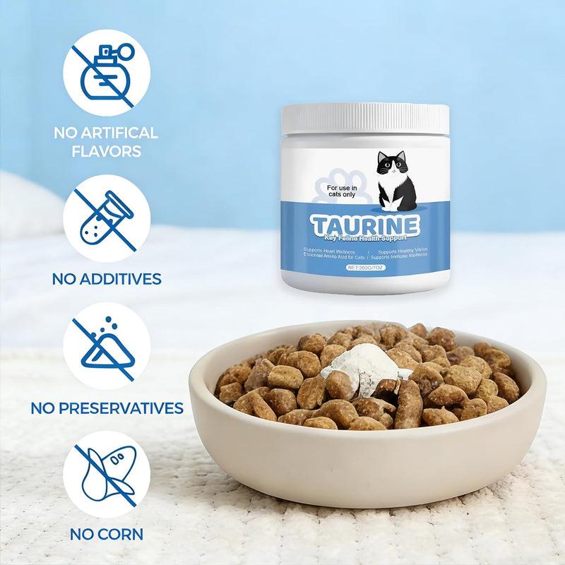 Taurine Supplement for Cats,Taurine Powder for Cats,Pure Taurine Supports for Heart, Vision & Daily Wellness,Easy to Mix in Food,200g
