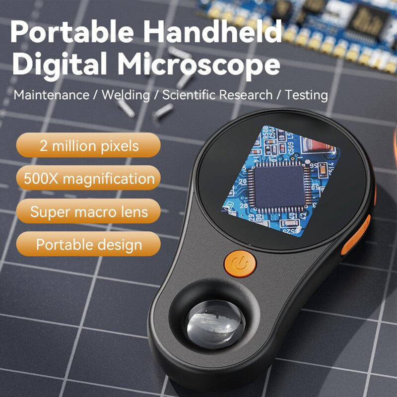 Handheld Digital Microscope, 500X Magnification 2MP Pocket Microscope for Win Vista 7 8 10 11 for OS X, 1080P HD Video Microscope for Kids Adults (Black) Black