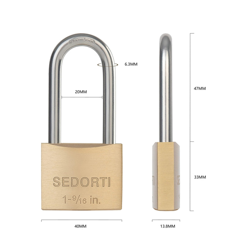 Outdoor Weatherproof Padlock with Stainless Steel Shackle and Solid Brass Body, Marine Grade Rustproof Long Lock for Sheds, Storage Unit School Gym Locker, Fence, Toolbox, Hasp Storage YNBSP140