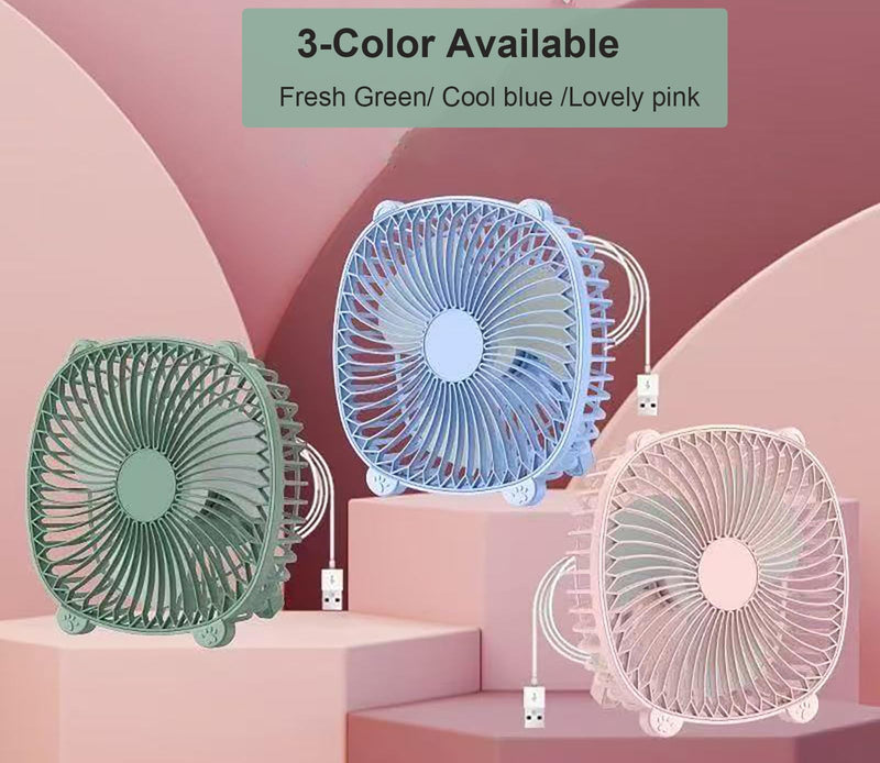 USB Wired Desk Fan, 7 Inches Small Quiet Cooler, Hanging/Wall-Mounted/Stand Table Cooling Fans for Home Office Kitchen Car Use (Green) Green