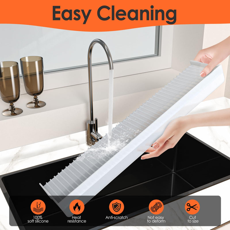 Sink Edge Protectors for Kitchen Sink, Silicone Sink Splash Guard for Kitchen and Bathroom, Protect Countertop from Scratch, Stain, Splash, Kitchen Sink Protector Stainless Steel, Granite, Quartz Transparent-1 4in x 20in