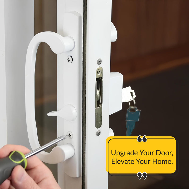 Brixwell Patio Door Handle Thumbturn Kit Full Tail, Aluminum Material, White Finish, 2-9/64" Height, 35/64" Width and 3-15/16" Hole Center, Patio Door Lock Kit