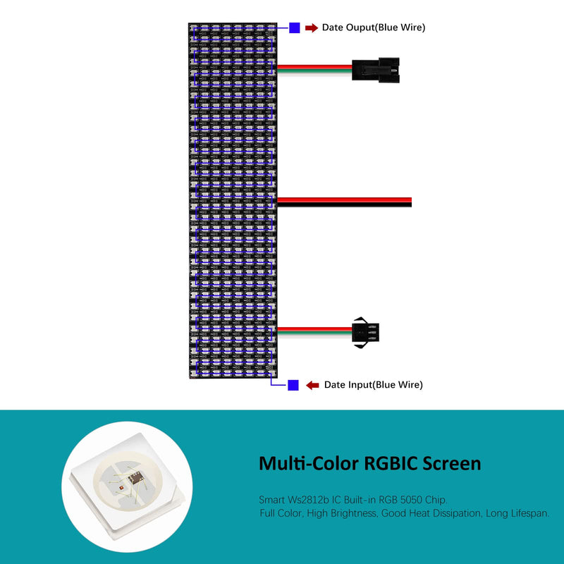 2pcs Ws2812b LED Matrix Panel 8x32, 256 Pixels Programmable Flexible Led Panel, RGB 5050SMD Individually Addressable Digital Led Display Screen for Arduino Raspberry Image Video Text Display