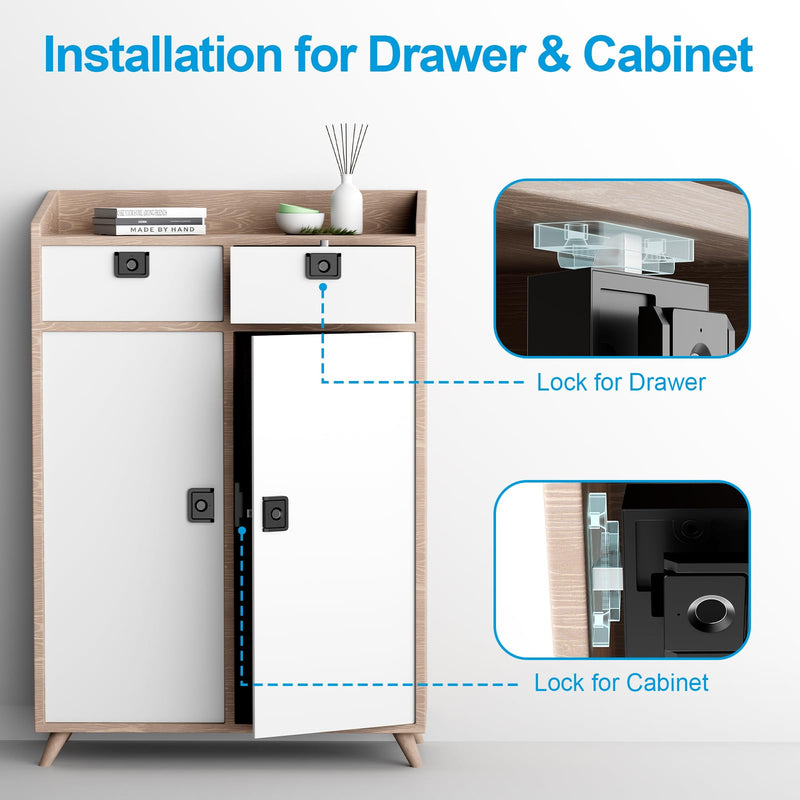 Handle-Style Fingerprint Cabinet Lock, Smart Biometric, Matte Black, Waterproof F053