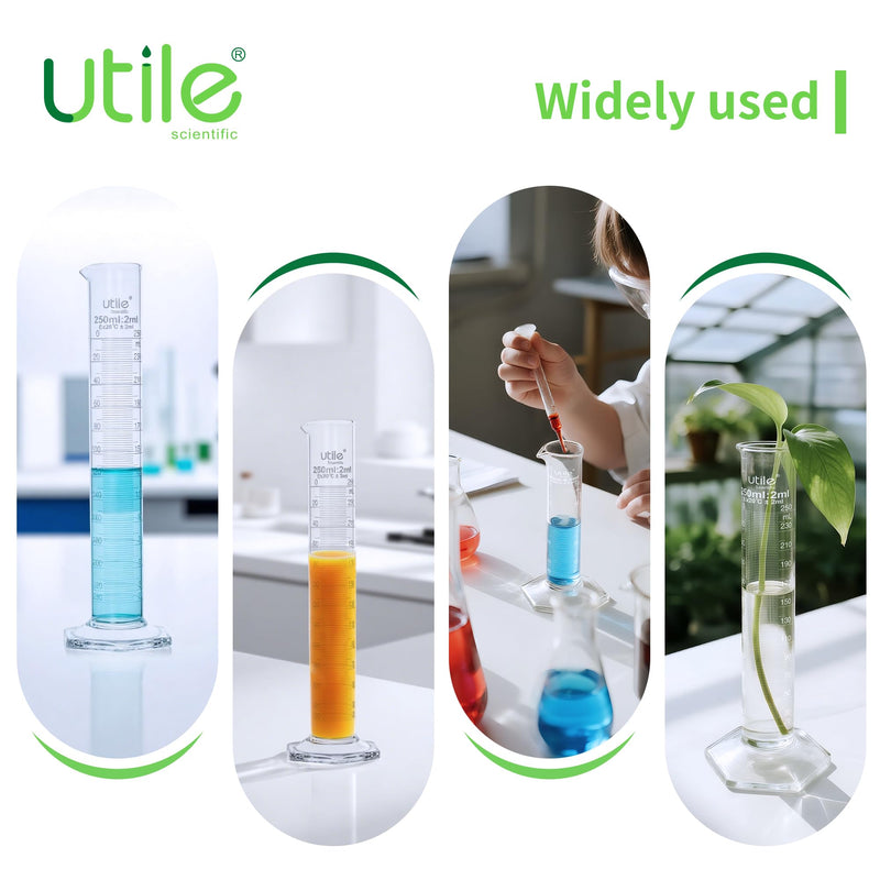 Utile 2 PCS Glass Graduated Cylinder Set 250ml, 3.3 Borosilicate Glass Cylinder with Glass hex Base,Lab Cylinders Glass Measuring Cylinder, 4202.0250.2 2pcs of 250ml