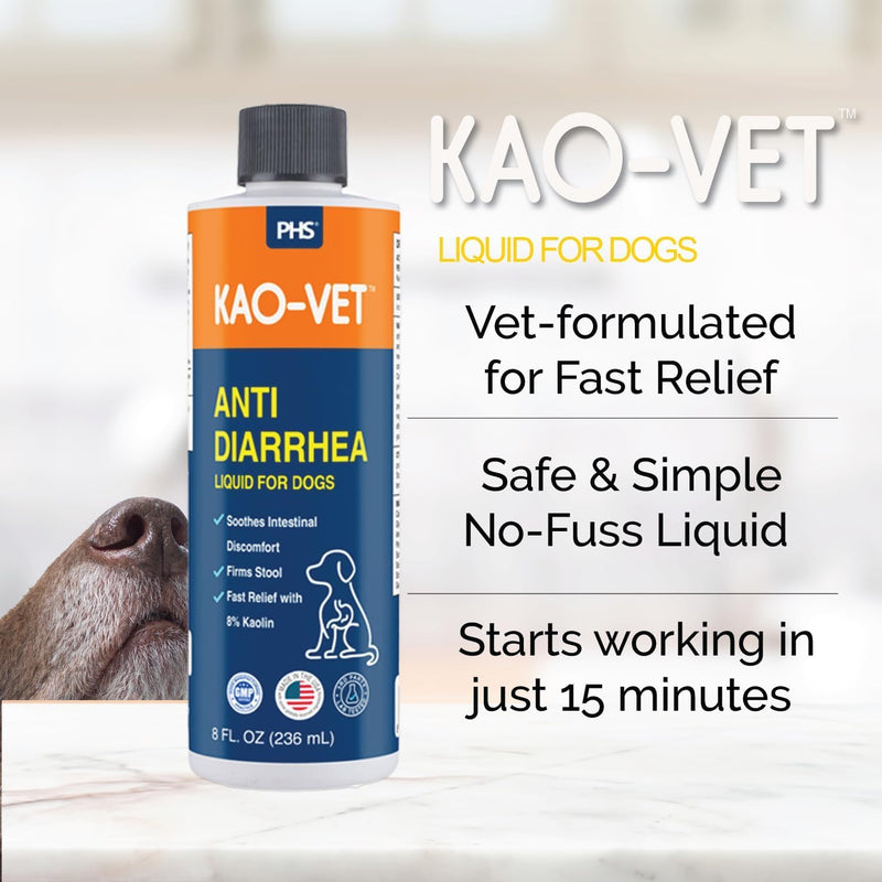 Dog Anti Diarrhea Liquid for Dogs & Puppies, 8 fl oz (236 mL) – Fast Acting Diarrhea Relief with 8% Kaolin, Upset Stomach, Firms Stool & Soothes Intestinal Discomfort