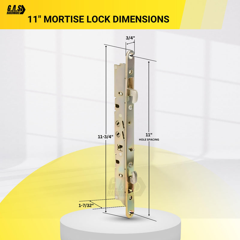 Multi-Point Mortise Lock Replacement with 11-3/4" Face Plate for Sliding Patio Glass Door | Dual-Point Security with Anti-Slam Pin - 11" Hole Spacing | Fix & Repair Locking Mechanism 11-3/4" Mortise Lock