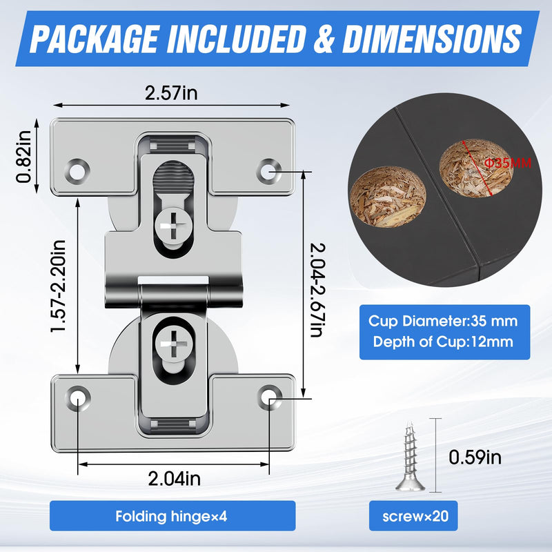 Pisman Bifold Cabinet Door Hinge,180 Degree Adjustable Bifold Door Hardware with Screws for Closet Doors, Furniture, and Bi-Fold Doors (4PCS) 4