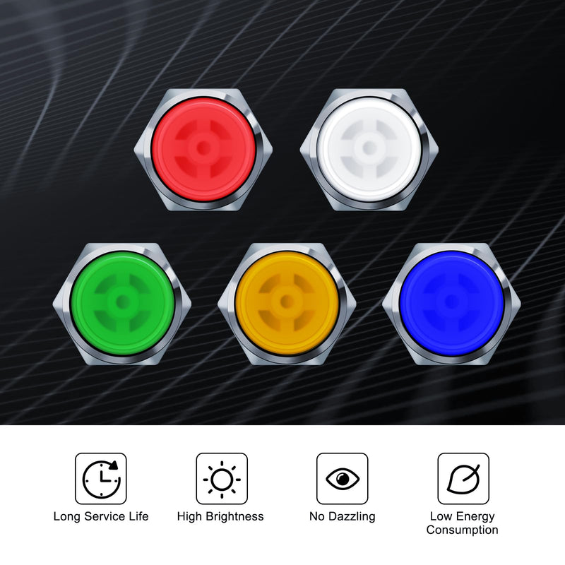 10 Pcs LED Metal Waterproof Indicator Light, 12-24V 2/5'' Mounting Hole Pre-Wired Pilot Signal Light for Car, Trucks, Boats, Marine, Dash, Industrial Electricity (Blue, 10mm) Blue