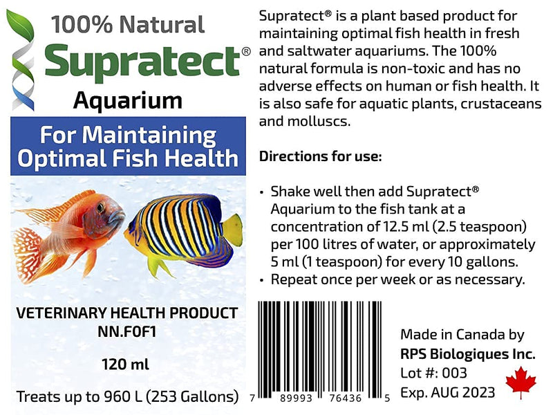 Aquarium Water Conditioner - Supratect, 100% Plant Based Fish Health Conditioner (4 oz Bottle)