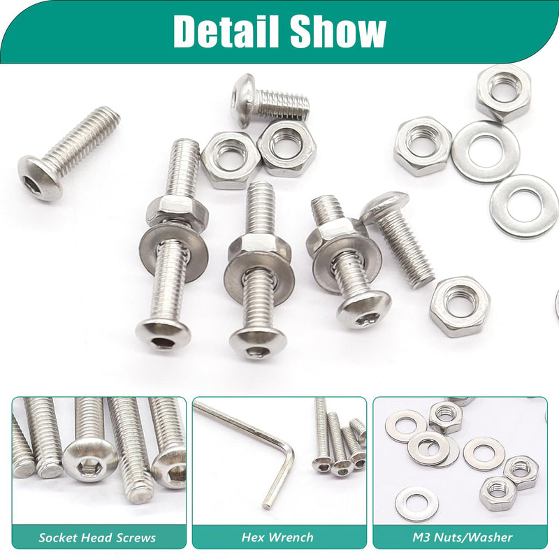 Taiss 640PCS M3 Screws Kit M3 x 6mm/8mm/10mm/12mm/16mm/20mm 304 Stainless Steel Metric Screws Assortment Button Head Socket Cap Head Screws Bolts with Nuts/Washer/Lock Washers/Wrenches Button Head Screws