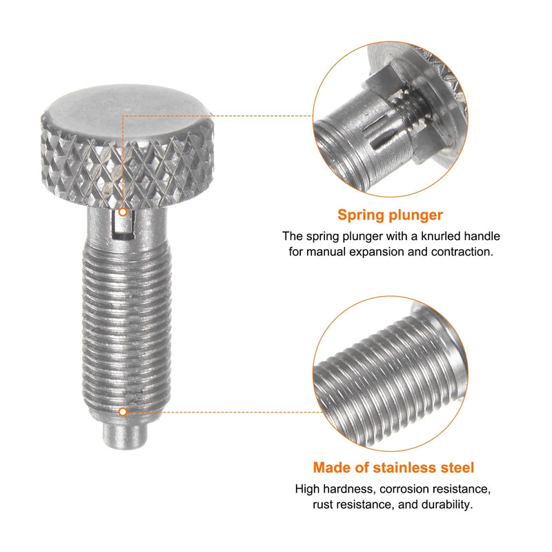 HARFINGTON 2Pcs Spring Plunger with Knurled Handle M5x0.5 Pin Dia.2.5mm Retractable Release Pins Stainless Steel Non-Locking Retractable Index Plunger for Industrial Equipment