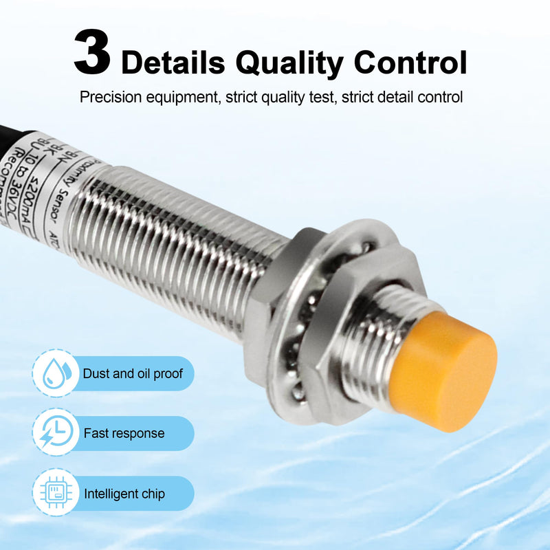 2Pcs M12 Inductive Proximity Sensor, NPN NO Proximity Switch, DC 6V-36V 4mm Normally Open Antivibration Proximity Sensor Reverse Power Protection,Directly Connecting with PLC 2 pcs