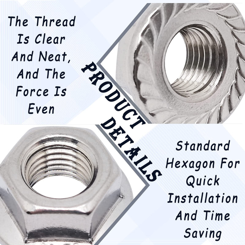 M12 x 1.5mm Fine Thread 304 Stainless Steel Serrated Flange Hex Lock Nuts,Non-Slip Lock Flange Nuts(10pcs) M12 x 1.5mm