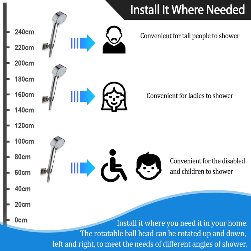 Shower Head Holder All Metal Handheld Shower Wand Bracket Adhesive Shower Wall Mount Holder Brass Shower Spray Holder Brushed Nickel, DrillFree Installation