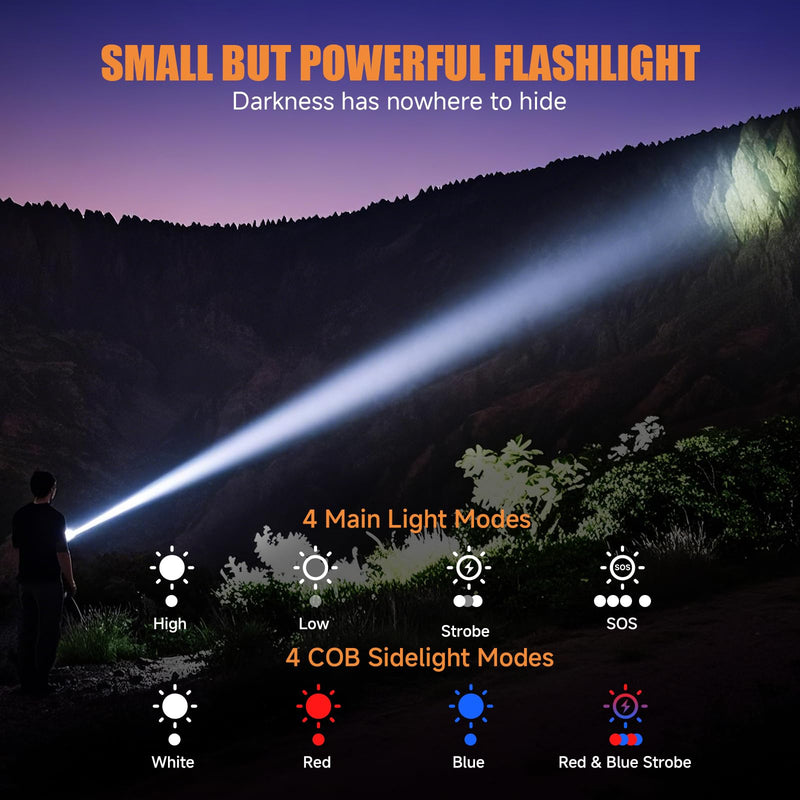 Rechargeable Magnetic Small Flashlights High Lumens - Super Bright Powerful LED Tactical USB C Flashlight, 8 Modes, Dual Button Waterproof Pocket Flash Light for Emergency, Car, Christmas Gifts Black 2