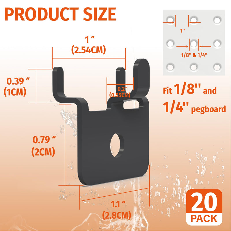 HUHOLE Pegboard Hooks - 20PC - Black Powder Coated - Heavy Duty Peg Board Hooks for Hanging - Versatile and Stylish Peg Board Hooks, Highly Adaptable, Durable and Built to Last, Easy to Use 20