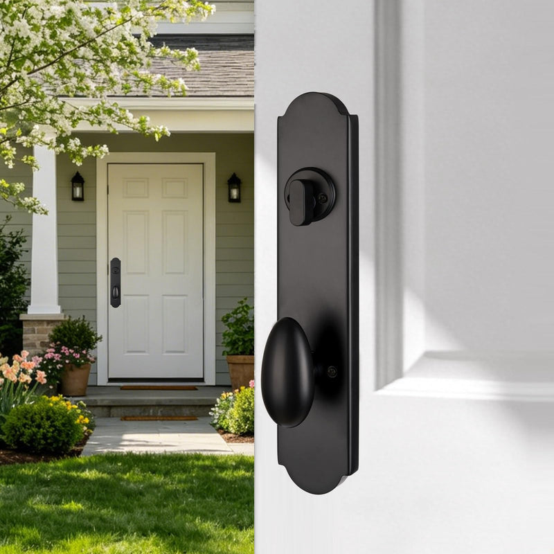 Modern Front Door Handle, Matte Black Entry Handle with Knob