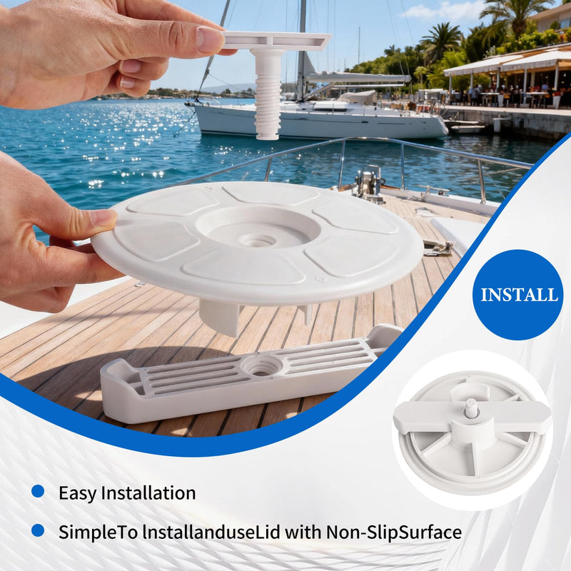 Hoffen Boat Hatch, 8" Round Deck Plate Non Slip Inspection Hatch w/Detachable Cover No Screws Installation for Marine Boat Yacht RV Trailer White 1