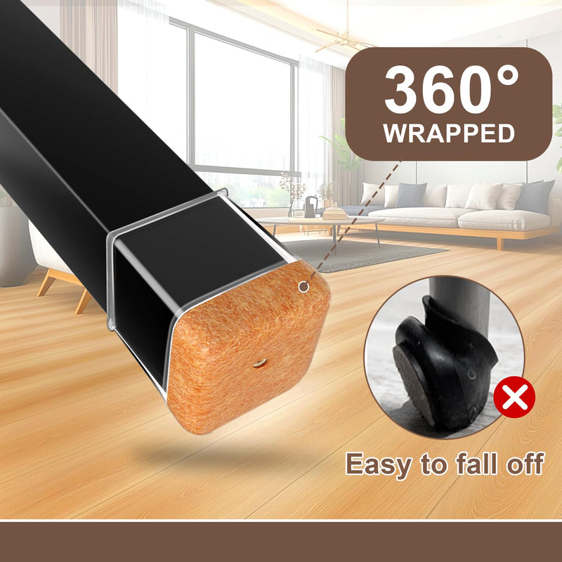 OCONDA 40 Pcs Chair Leg Floor Protectors for Hardwood Floors, Clear Rubber Furniture Sliders with Felt, Silicone Furniture Leg Caps Covers (Fit Square Diameter:1-1/16" to 1-7/16") Square-Large Clear-40pcs