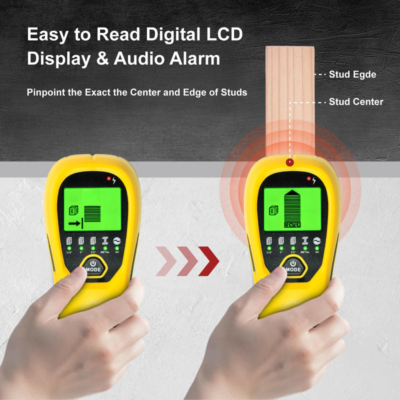 Multi-Surface Stud Detector | 5-in-1 Wall Scanner with HD LCD & Precision Sensor | Locates Wood/Metal/Pipes/AC Wires with Center Beam