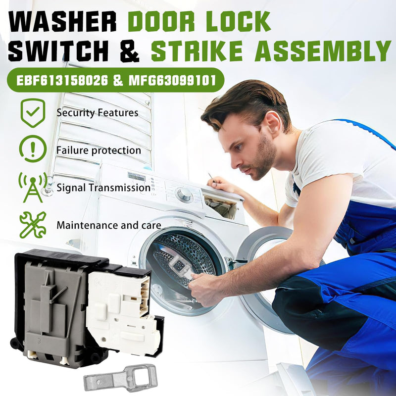 EBF61315802 Washer Door Lock Switch and Strike Assembly, Compatible with Front-Load Washing Machines. Replaces EBF61315802, MFG63099101, EBF62534401, and Other Common Models