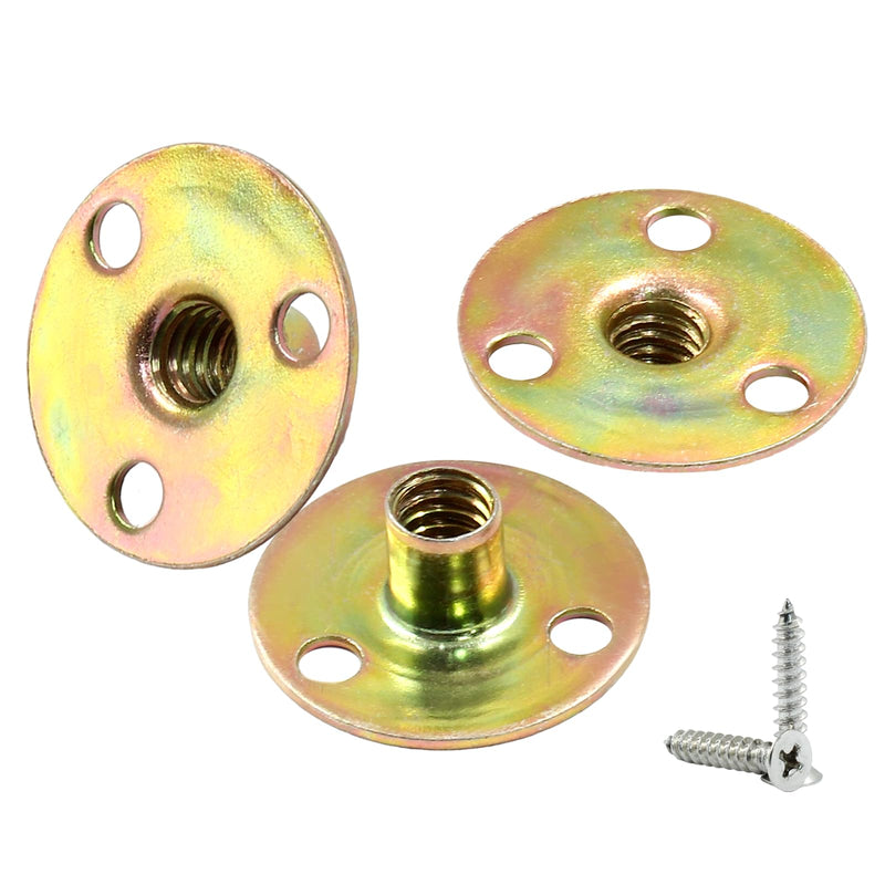 20 Pcs 1/4"-20 Brad Hole T Nut Carbon Steel Round Base Screw-in T-Nuts Furniture Hardware Flange Insert Female Thread with Screws 20
