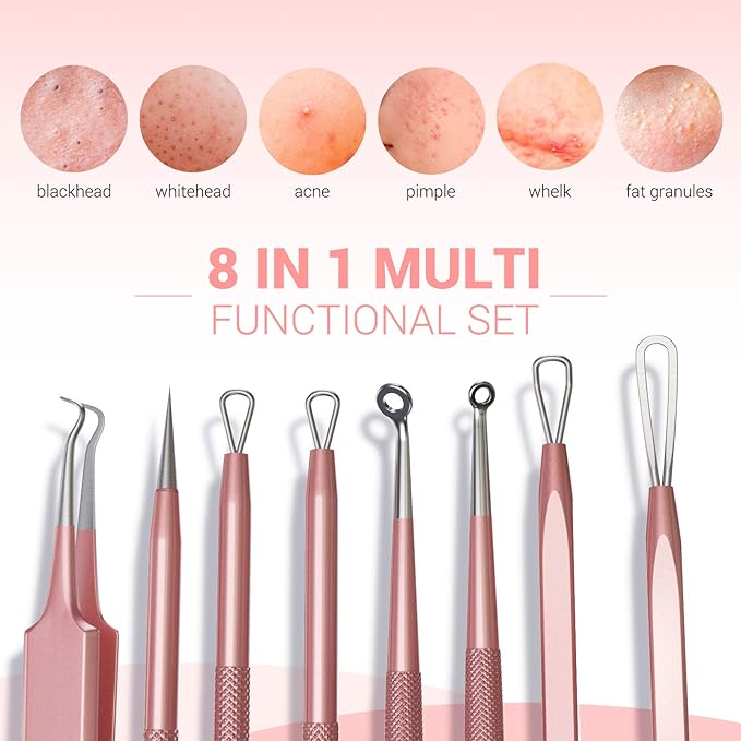 MelodySusie Blackhead Remover Pimple Popper Tool Kit Professional Blackhead Extractor Tool for Nose Facial Stainless Steel Acne Comedon Extractor Bleamish Whitehead Pop Tool Portable with Metal Case - NewNest Australia