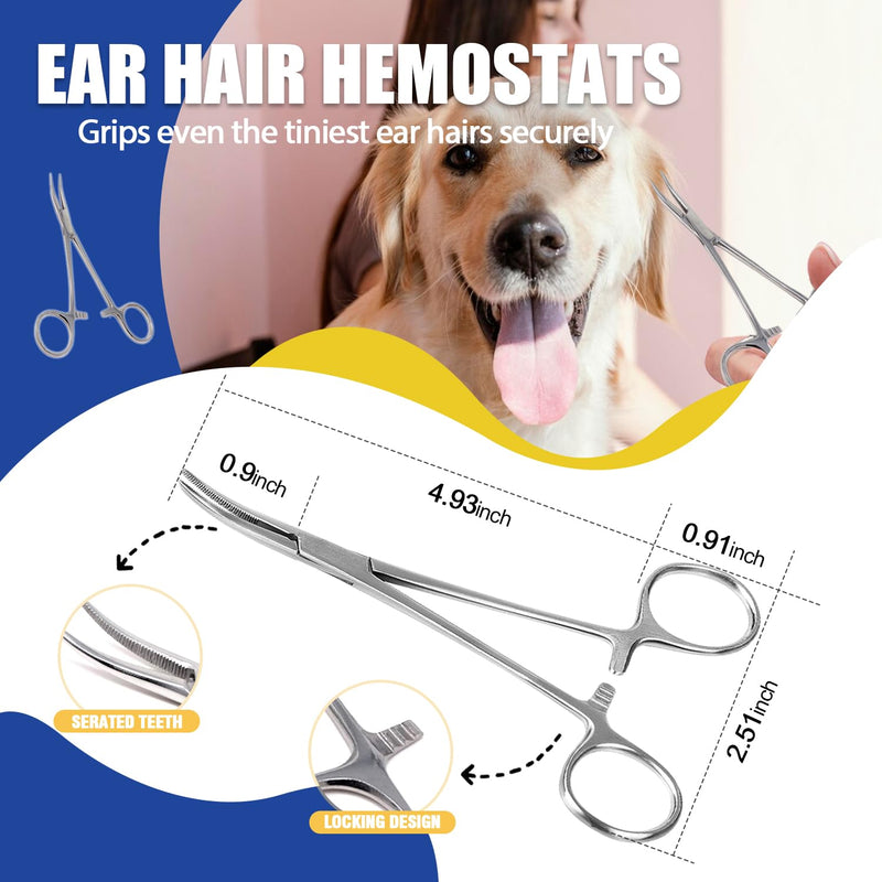 Ear Powder for Dogs Plucking with Curved Hemostats,Dog Ear Hair Removal Powder with Zinc Oxide for Moisture Absorption,Helps Ear Dry and Clean 24pcs